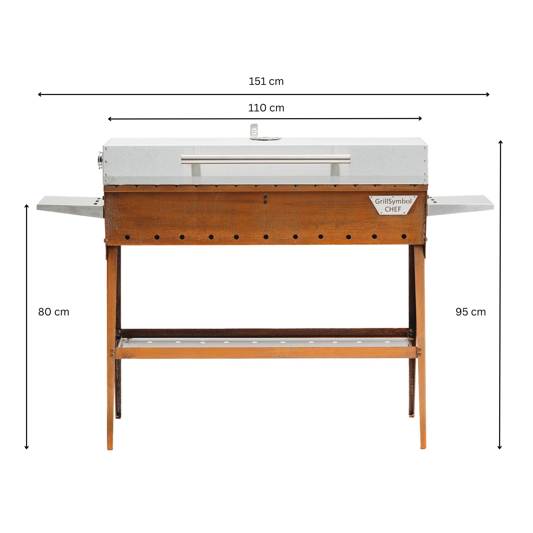 Hiiligrilli Chef XL – Corten Teräs 151 × 35 × 95 cm