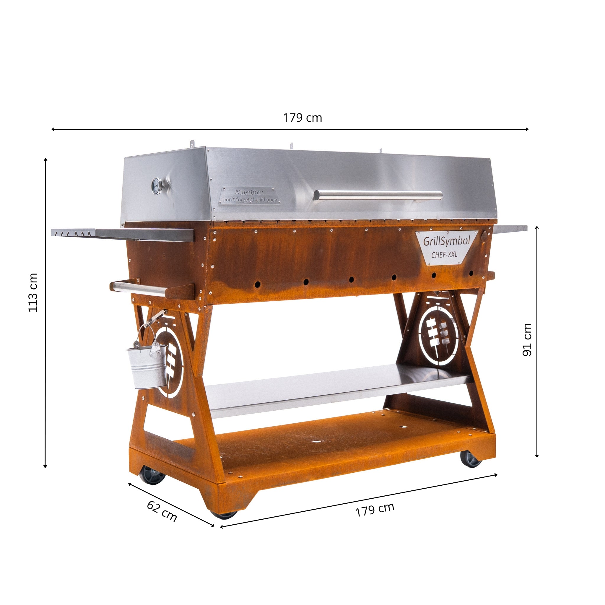 Hiiligrilli Chef XXL – Corten Teräs 179 × 63 × 113 cm