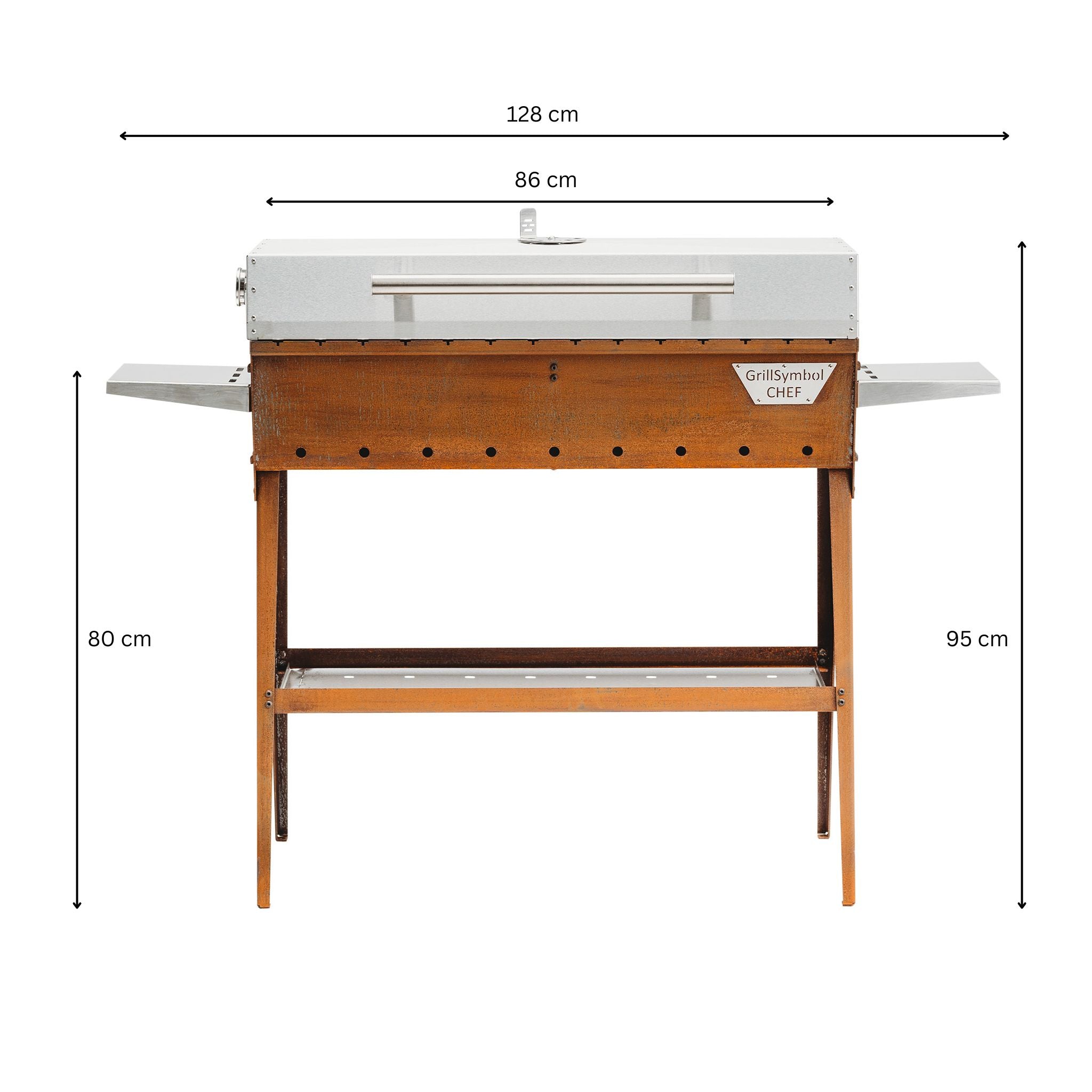Hiiligrilli Chef – Corten Teräs 128 × 35 × 95 cm