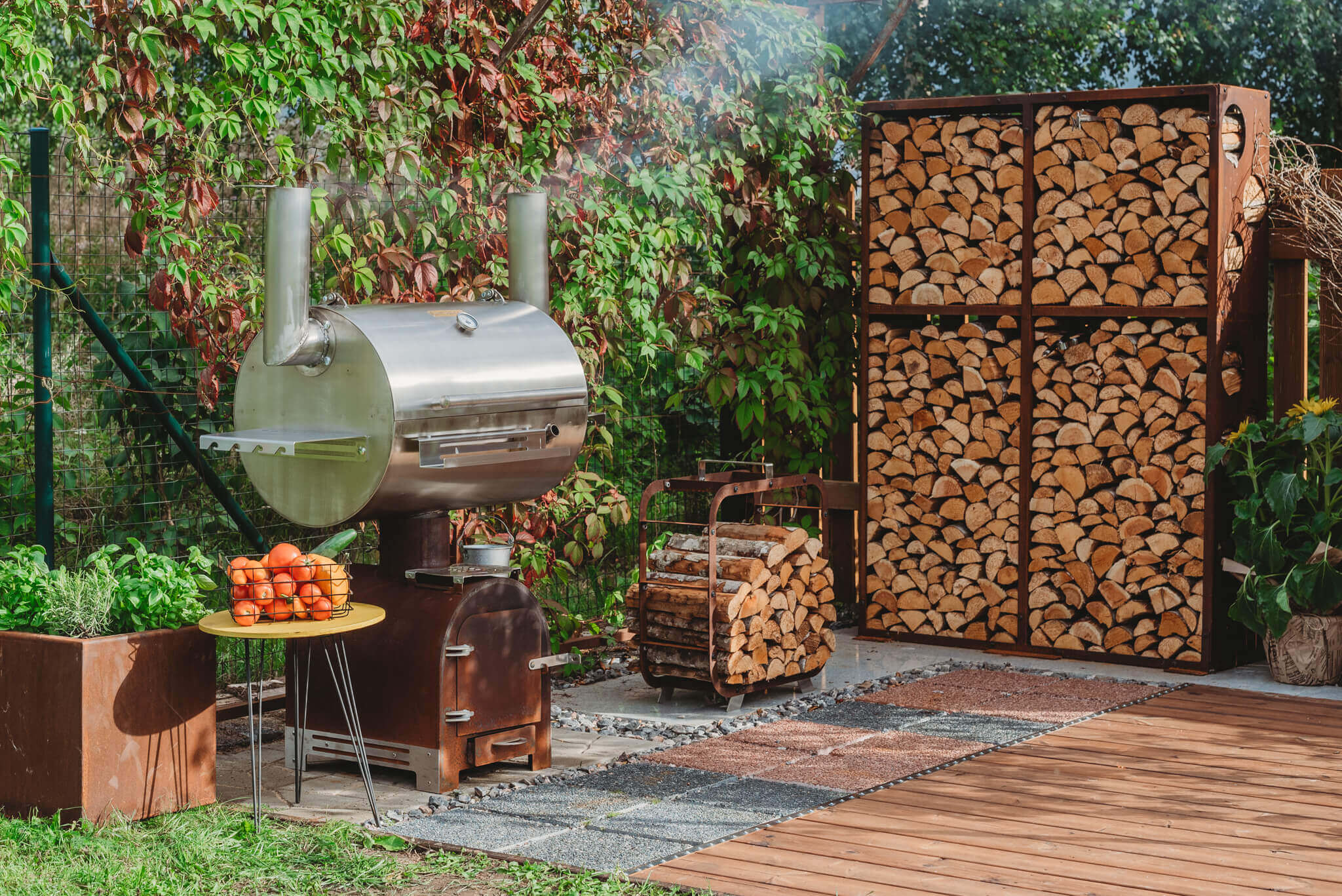 Halkoteline Woodstock 2 – Corten Teräs 119 × 37 × 170 cm